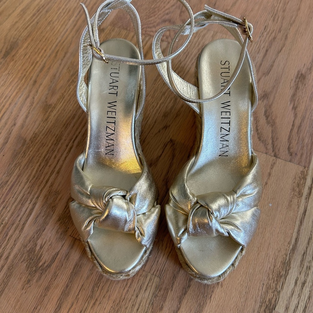 Stuart Weitzman Metallic Gold Espadrille Sandals